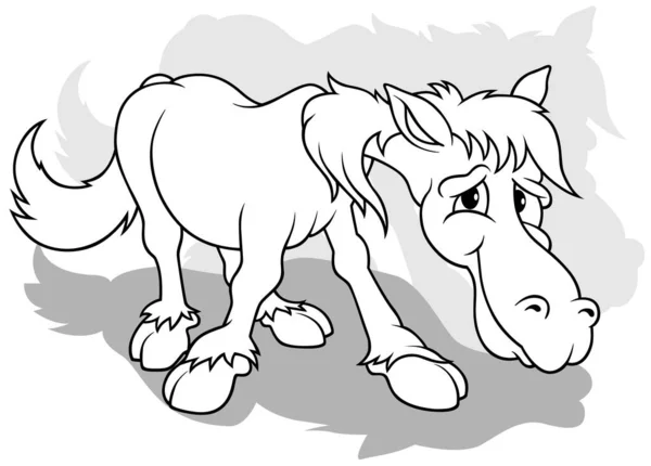 Kresba Stojícího Koně Pohledu Zepředu Cartoon Illustration Izolated White Background — Stockový vektor