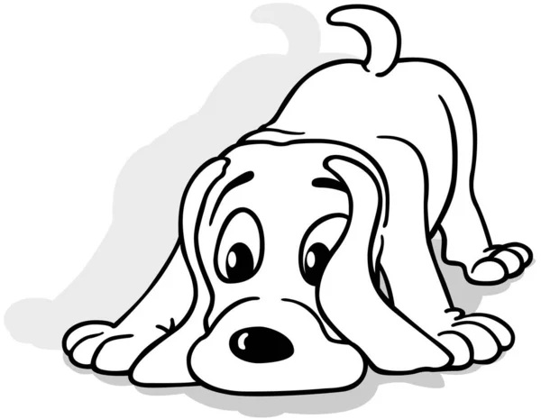 Drawing Doggy Snibing Ground Cartoon Illustration Isolated White Background Vector — 스톡 벡터
