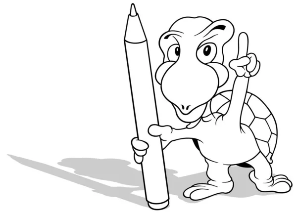 Σχέδιο Μιας Χελώνας Δείχνοντας Δάχτυλό Του Και Κρατώντας Ένα Στυλό — Διανυσματικό Αρχείο