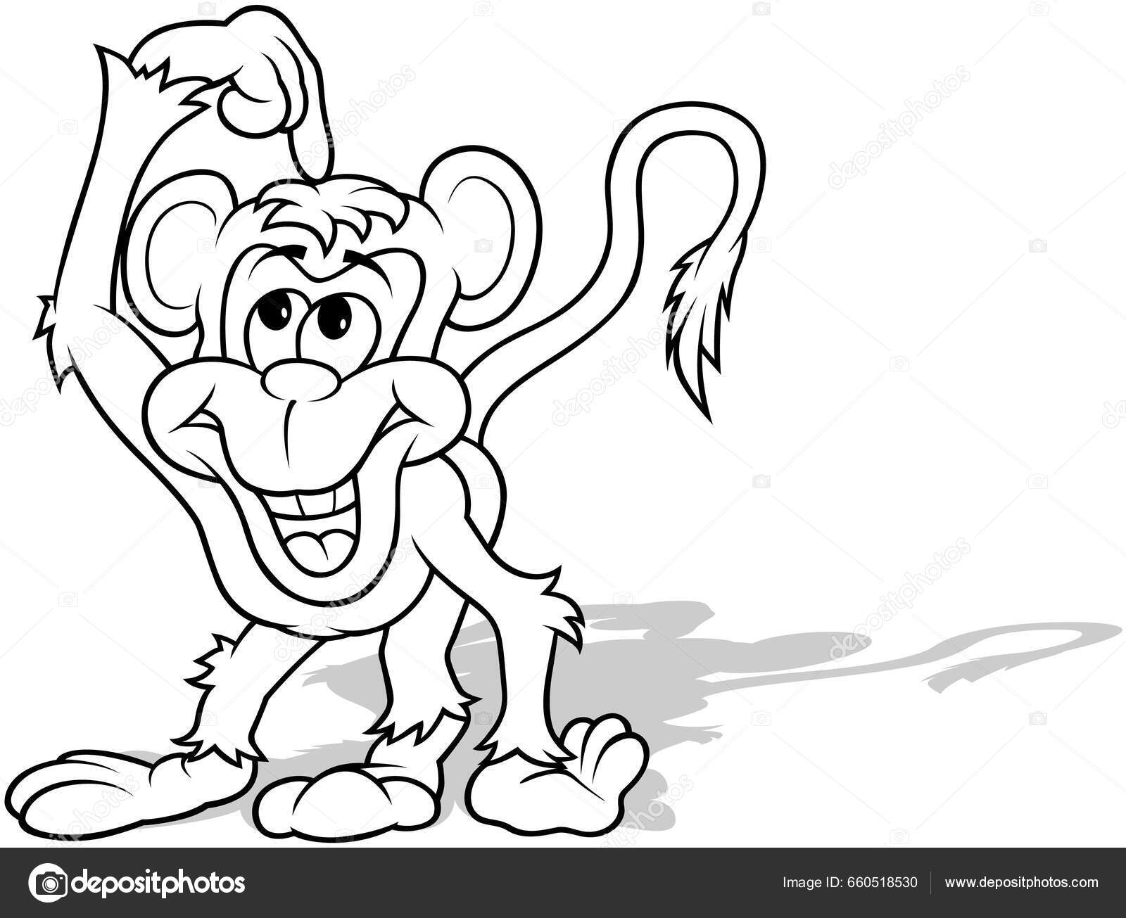 Desenho Macaco Com Sorriso Grande Apontando Dedo Sua Cabeça Ilustração  imagem vetorial de dero2010© 660518530