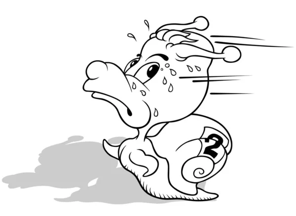 Zeichnung Einer Springenden Schnecke Mit Schweißtropfen Cartoon Illustration Auf Weißem — Stockvektor