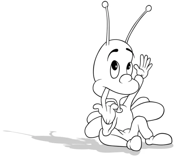 一只嘴上插着手指坐在地上的甲壳虫的图画 以白色背景为背景的卡通图解 — 图库矢量图片