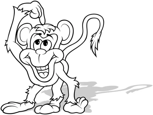 大きな笑顔で指を指差す猿の絵 漫画イラストIsolated White Background Vector — ストックベクタ