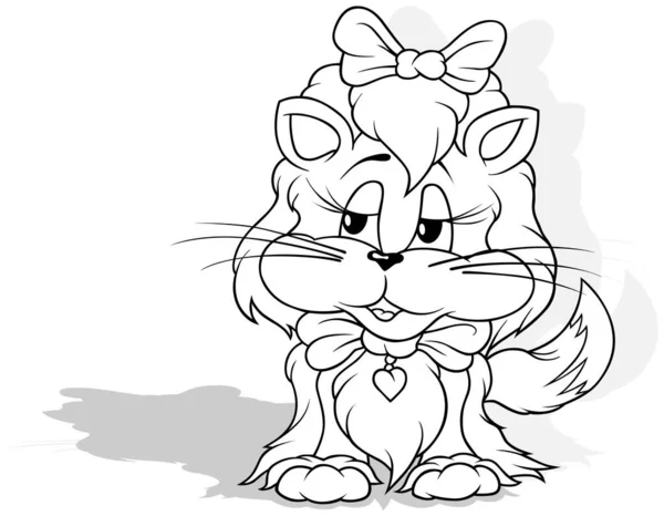 弓形毛绒猫画图 以白色背景 矢量为背景的卡通画图 — 图库矢量图片