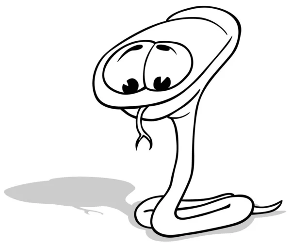 Drawing Funny Snake Big Head Cartoon Illustration Isolated White Background — 스톡 벡터