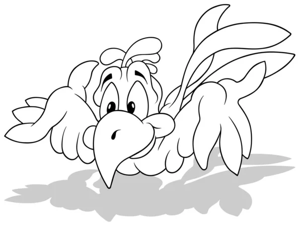 翼を広げた可愛い空飛ぶオウムのドローイング 漫画イラストIsolated White Background Vector — ストックベクタ