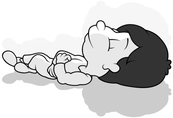 Рисунок Черно Волосатого Мальчика Спящего Земле Карикатура Белом Фоне Вектор — стоковый вектор