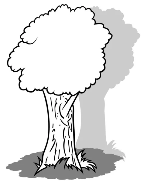 Рисунок Лиственного Дерева Толстым Стволом Иллюстрация Карикатуры Изолирована Белом Фоне — стоковый вектор