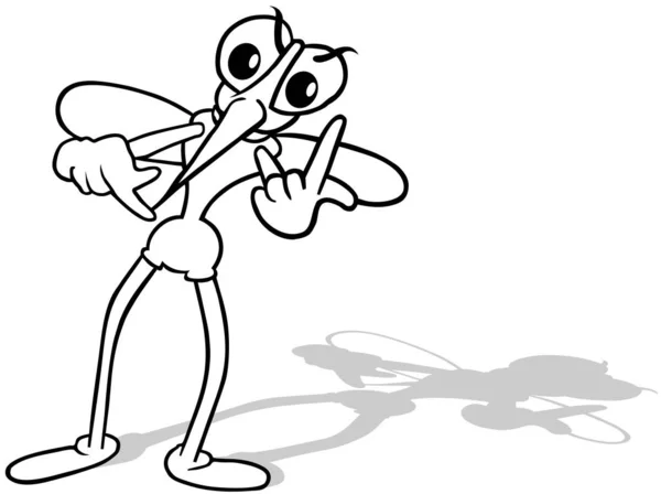 Drawing Mosquito Gesticulating His Hands Cartoon Illustration Isolated White Background — 스톡 벡터