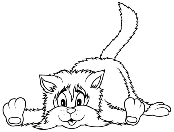 地面に横たわる猫のドローイング 漫画イラストIsolated White Background Vector — ストックベクタ