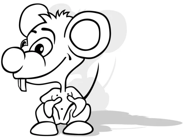 頭を地面に回転させたマウスのドローイング 漫画イラストIsolated White Background Vector — ストックベクタ