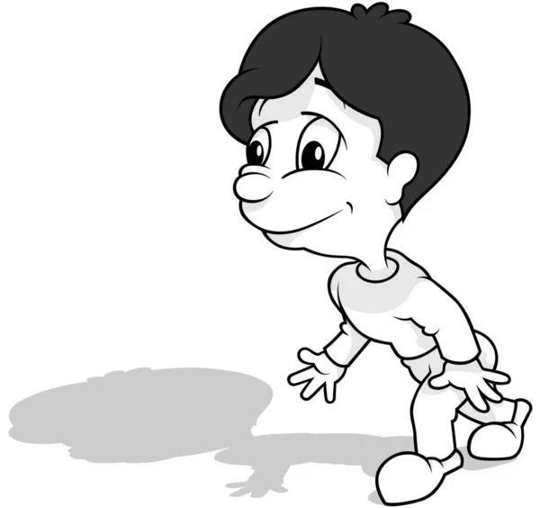 一个深色头发男孩行走的图画 以白色背景为背景的卡通图解 — 图库矢量图片