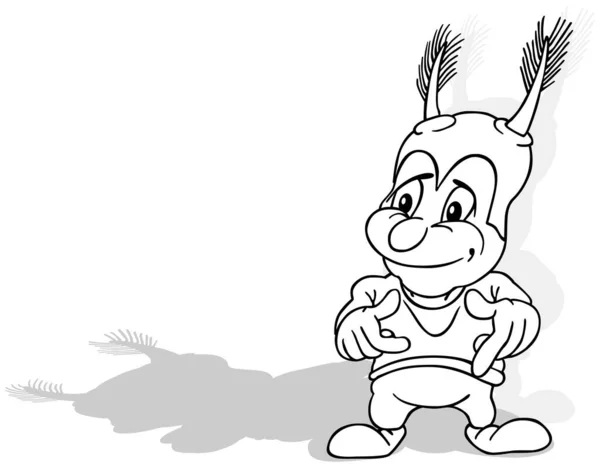 Zeichnung Eines Käfers Mit Großen Gefühlen Auf Dem Kopf Cartoon — Stockvektor