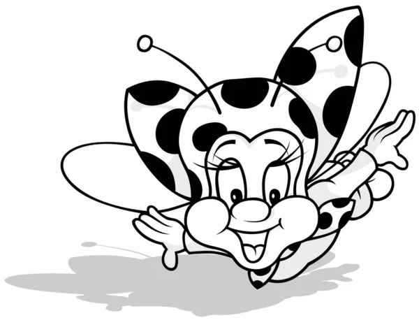 Drawing Flying Ladybug Smiling Face Cartoon Illustration Isolated White Background — стоковий вектор