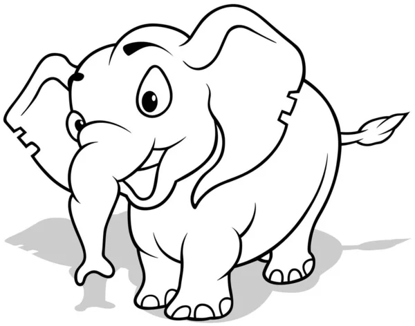 一个可爱的大象微笑的图画 以白色背景为背景的卡通图解 — 图库矢量图片