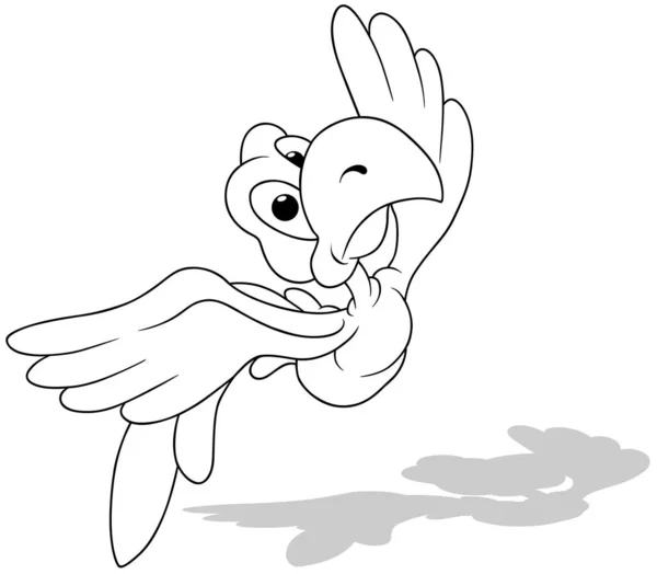 Şaşırtıcı Bir Ifadeyle Uçan Papağan Çizimi Beyaz Arkaplanda Izole Edilmiş — Stok Vektör