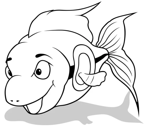 Drawing Smiling Barrier Fish Cartoon Illustration Isolated White Background Vector — 스톡 벡터