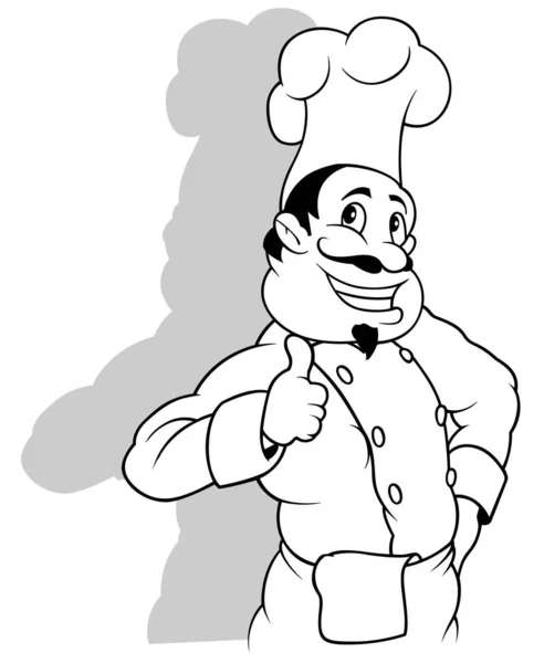 Zeichnung Eines Lächelnden Kochs Weißer Uniform Der Den Daumen Nach — Stockvektor