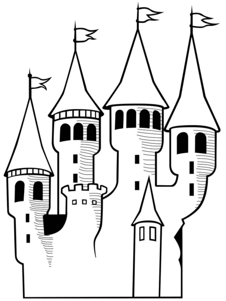 Drawing Fairy Tale Castle Cartoon Illustration Isolated White Background Vector — Stock Vector