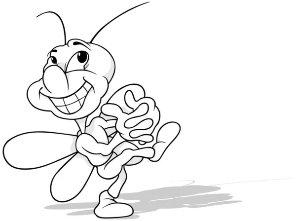 Zeichnung Eines Tanzenden Glücklichen Käfers Mit Einem Großen Lächeln Cartoon — Stockvektor