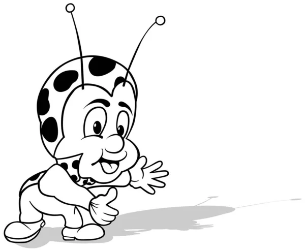 用张开双臂画一个快乐的瓢虫 以白色背景为背景的卡通画 — 图库矢量图片