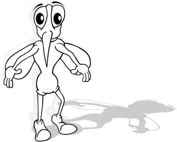 画中的蚊子伸出双臂站立在地面上 以白色背景为背景的卡通画 — 图库矢量图片