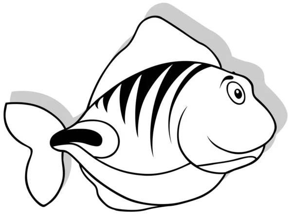 Drawing Smiling Striped Sea Fish Cartoon Illustration Isolated White Background — Stock Vector
