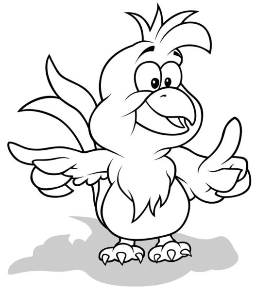 Kresba Roztomilého Papouška Křídlem Ukazuje Směr Karikatura Ilustrace Izolované Bílém — Stockový vektor
