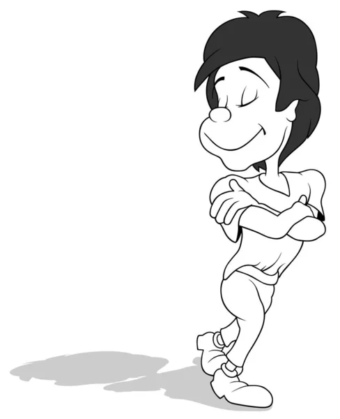 Kresba Zasněného Chlapce Složenými Pažemi Kreslená Ilustrace Izolovaná Bílém Pozadí — Stockový vektor