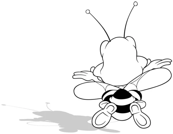 Zeichnung Einer Fliegenden Biene Aus Der Rückansicht Cartoon Illustration Auf — Stockvektor
