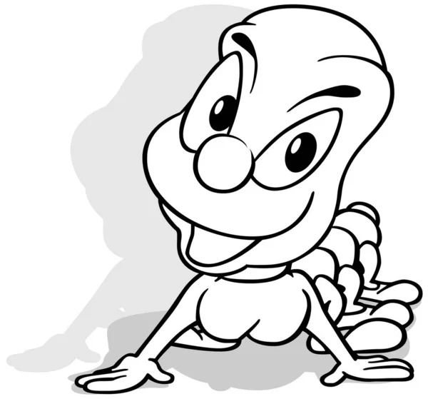 Zeichnung Einer Niedlichen Raupe Mit Einem Großen Lächeln Cartoon Illustration — Stockvektor