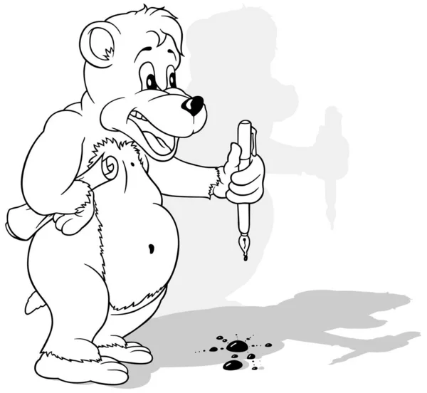 Desenho Urso Com Uma Caneta Escrita Sua Pata Ilustração Dos — Vetor de Stock