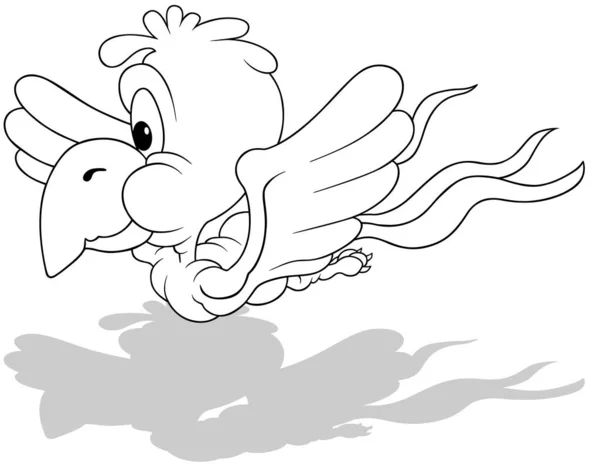 サイドビューから見た空飛ぶオウムのドローイング 漫画イラストIsolated White Background Vector — ストックベクタ