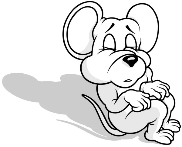 Kresba Myši Zavřenýma Očima Spánek Karikatura Ilustrace Izolované Bílém Pozadí — Stockový vektor