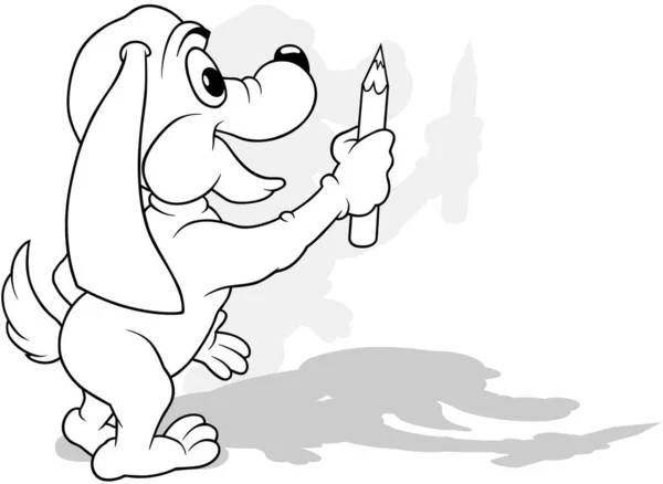 Рисунок Собачки Профиля Карандашом Лапе Иллюстрация Карикатуры Изолирована Белом Фоне — стоковый вектор