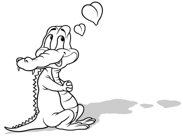 Tekening Van Een Schattige Amoureuze Krokodil Met Harten Illustratie Van — Stockvector