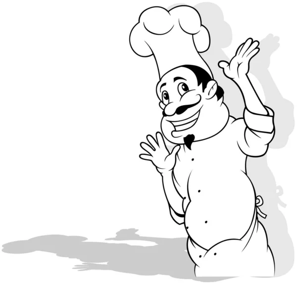 白衣大厨手绘素描 以白色背景为背景的卡通画 — 图库矢量图片