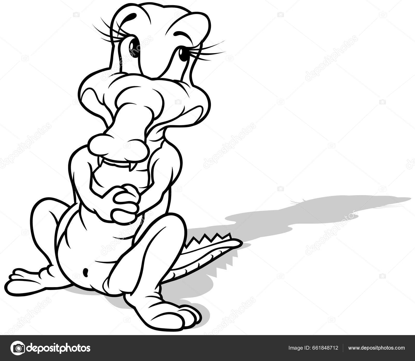 Drawing Sitting Crocodile Front View Cartoon Illustration Isolated