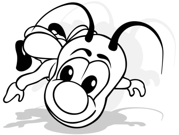 Drawing Flying Beetle Big Head Front View Cartoon Illustration Isolated — стоковий вектор