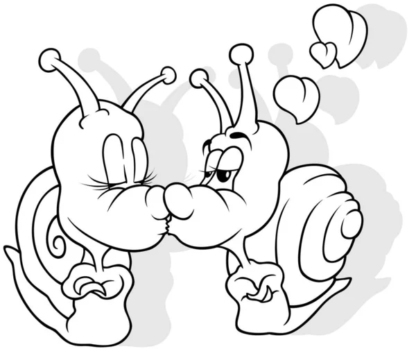 Drawing Two Amorous Snails Hearts Cartoon Illustration Isolated White Background — Stock Vector