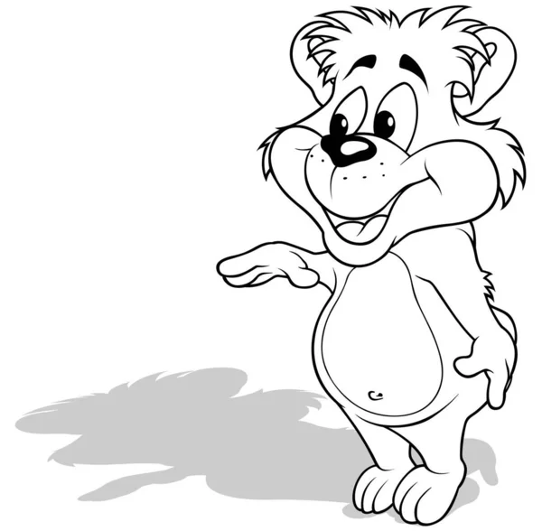 Drawing Standing Teddy Bear Waving Its Paw Cartoon Illustration Isolated — 스톡 벡터