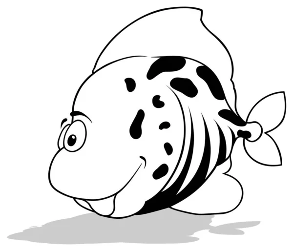 Ritning Rolig Flat Sea Fish Tecknad Illustration Isolerad Vit Bakgrund — Stock vektor