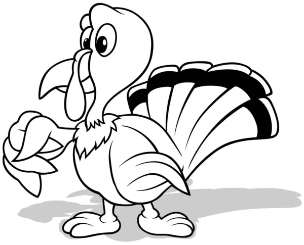 Kresba Stojícího Turecka Křídlem Sevřeným Pěsti Cartoon Illustration Isolated White — Stockový vektor