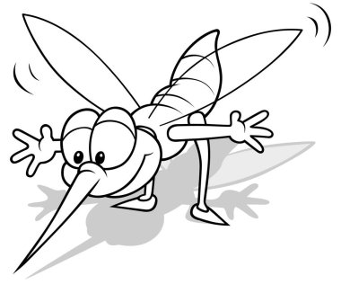 Gülen Çizgili Sivrisinek Çizimi - Beyaz Arkaplanda İzole Edilen Çizgi Film Çizimi, Vektör