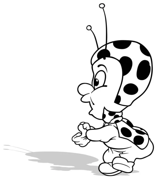 从概况中绘制一个可爱的瓢虫 基于白色背景的卡通图解 — 图库矢量图片
