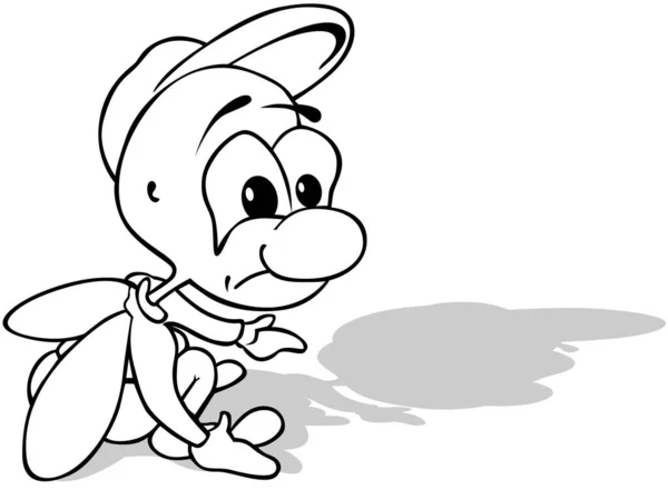 頭の上に野球帽をかぶった座り悲しいビートルのドローイング 漫画イラストIsolated White Background Vector — ストックベクタ