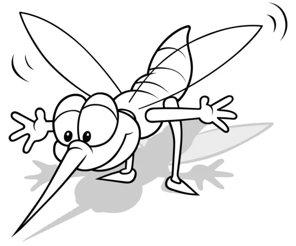 Zeichnung Einer Lächelnden Gestreiften Mücke Karikatur Auf Weißem Hintergrund Vektor — Stockvektor