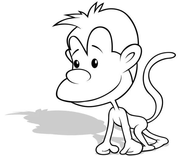 横から見た面白い猿の絵 漫画のイラスト白地に隔離された ベクトル — ストックベクタ