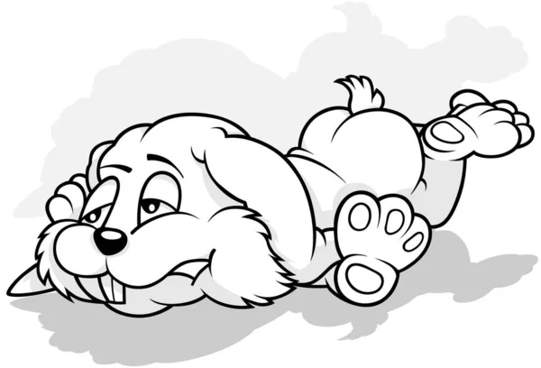 地面に寝そべっているかわいいうさぎの絵 漫画イラストIsolated White Background Vector — ストックベクタ