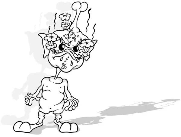 Zeichnung Eines Wütenden Außerirdischen Auf Dem Boden Stehend Cartoon Illustration — Stockvektor